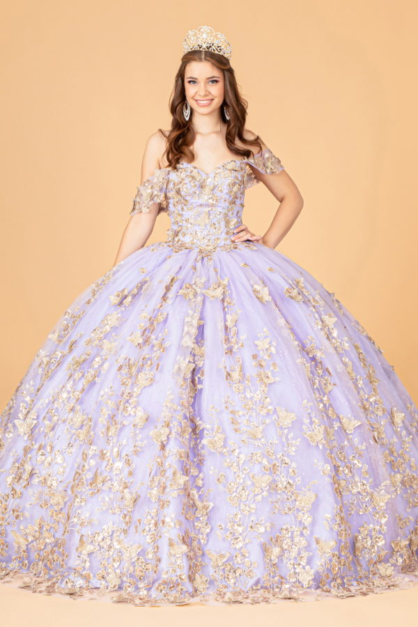3-D Butterfly Applique Sweetheart Quinceanera Dress w/ Corset Back-6