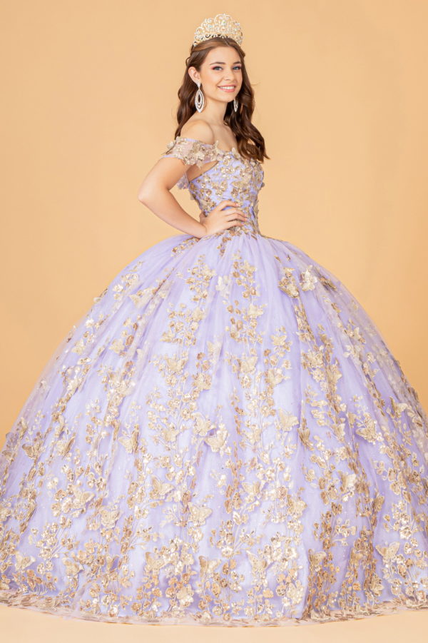 3-D Butterfly Applique Sweetheart Quinceanera Dress w/ Corset Back-8