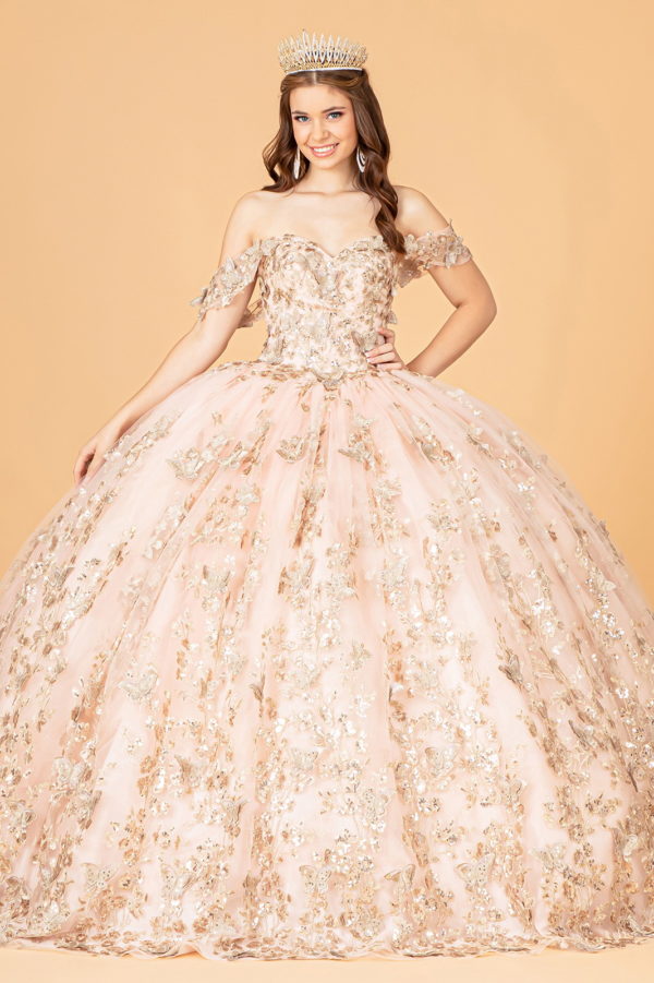 3-D Butterfly Applique Sweetheart Quinceanera Dress w/ Corset Back-15