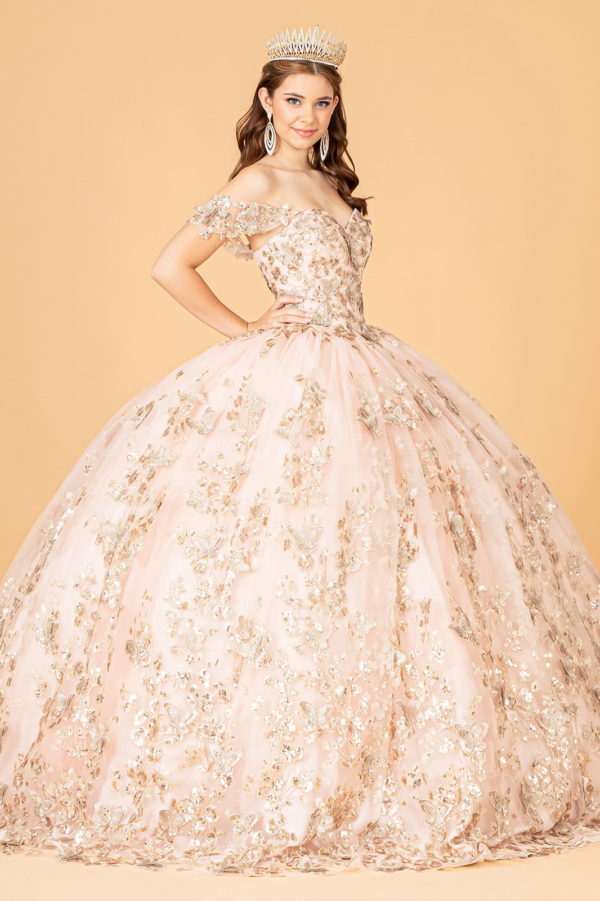 3-D Butterfly Applique Sweetheart Quinceanera Dress w/ Corset Back-17