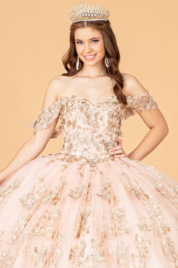 3-D Butterfly Applique Sweetheart Quinceanera Dress w/ Corset Back-18