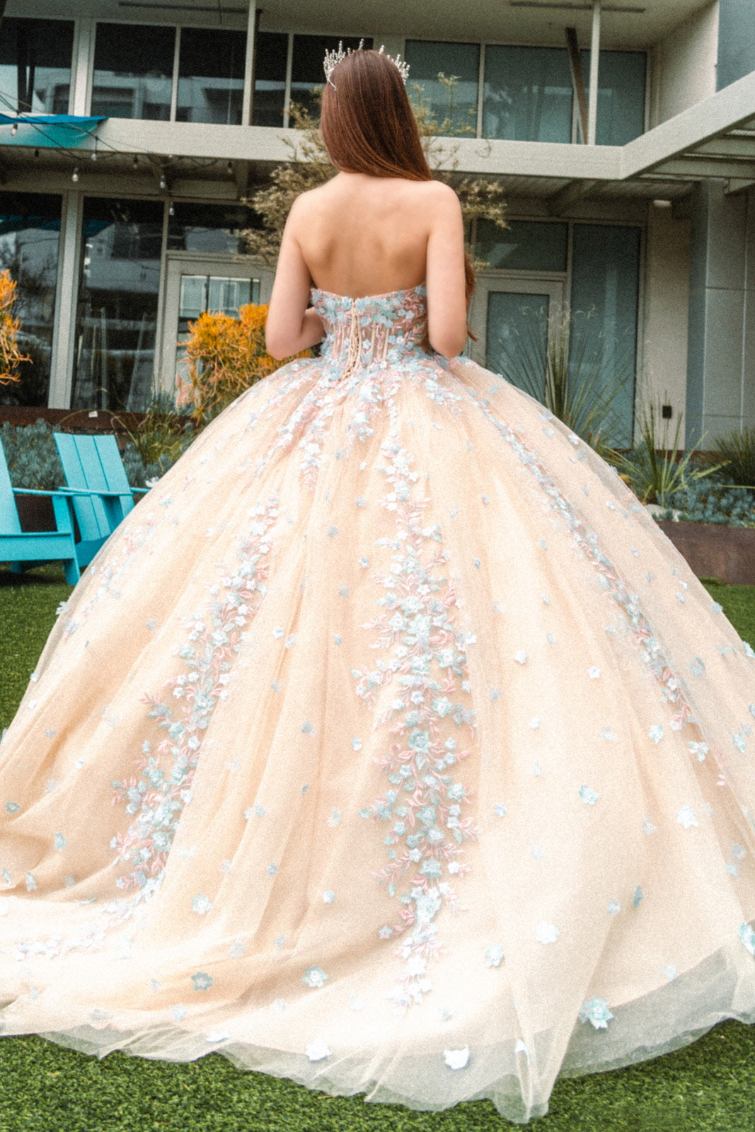 Beads Embellished Glitter Print Sweetheart Quinceanera Dress w/ detachable puff sleeve-2