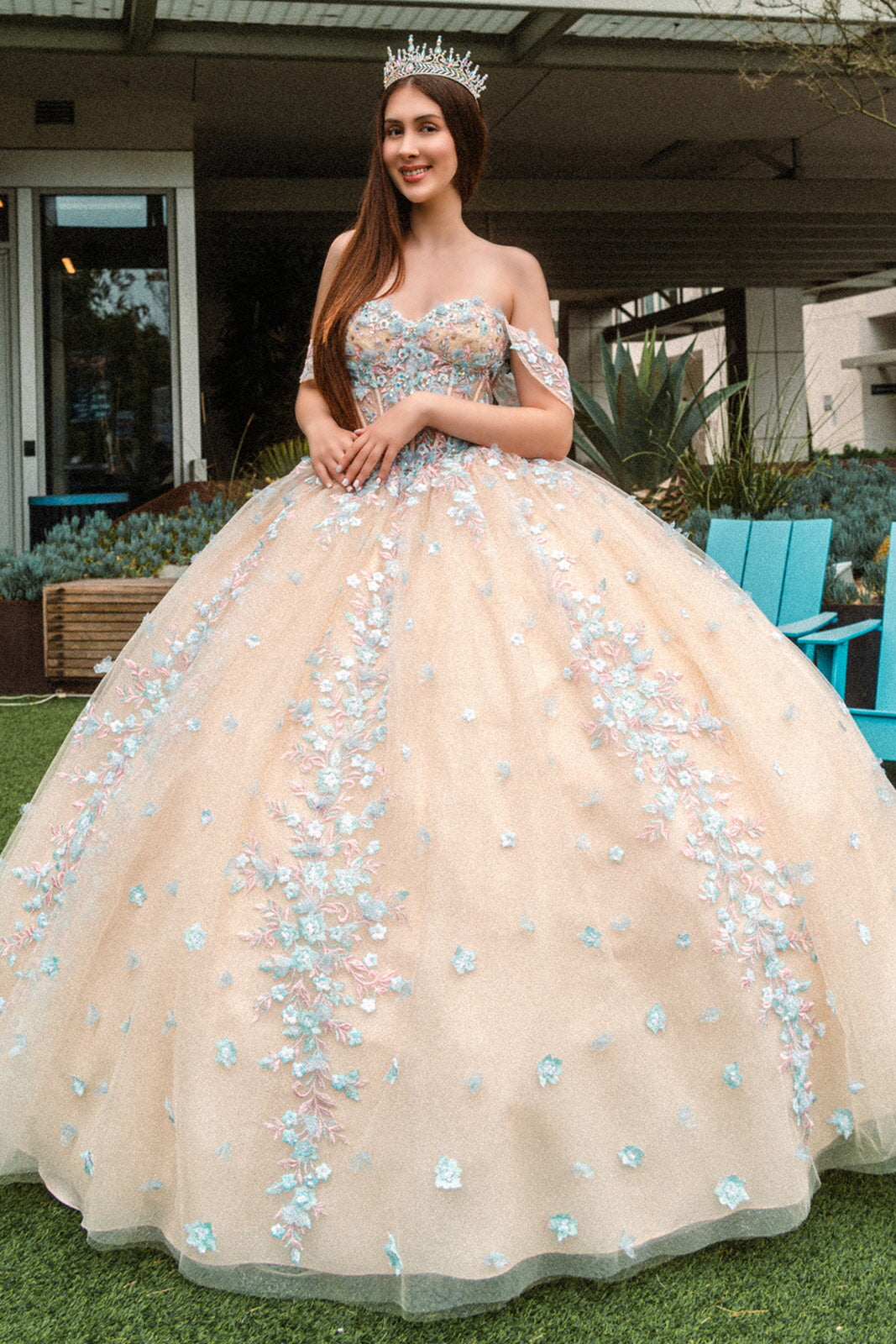 Beads Embellished Glitter Print Sweetheart Quinceanera Dress w/ detachable puff sleeve-0