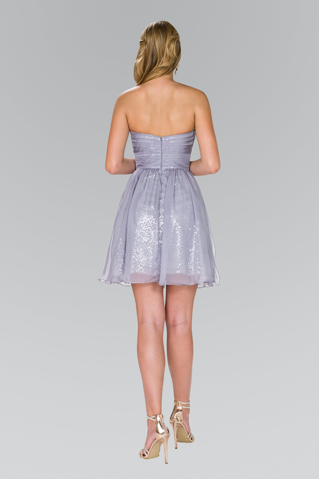 Sweetheart Sequin Short Dress with Chiffon Overlay-1