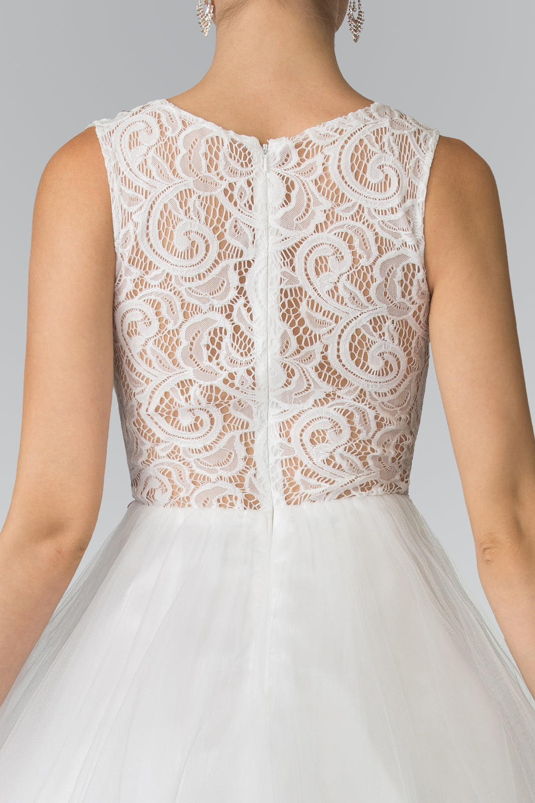 Sleeveless Short Dress with Lace Bodice and Sheer Waistline-20