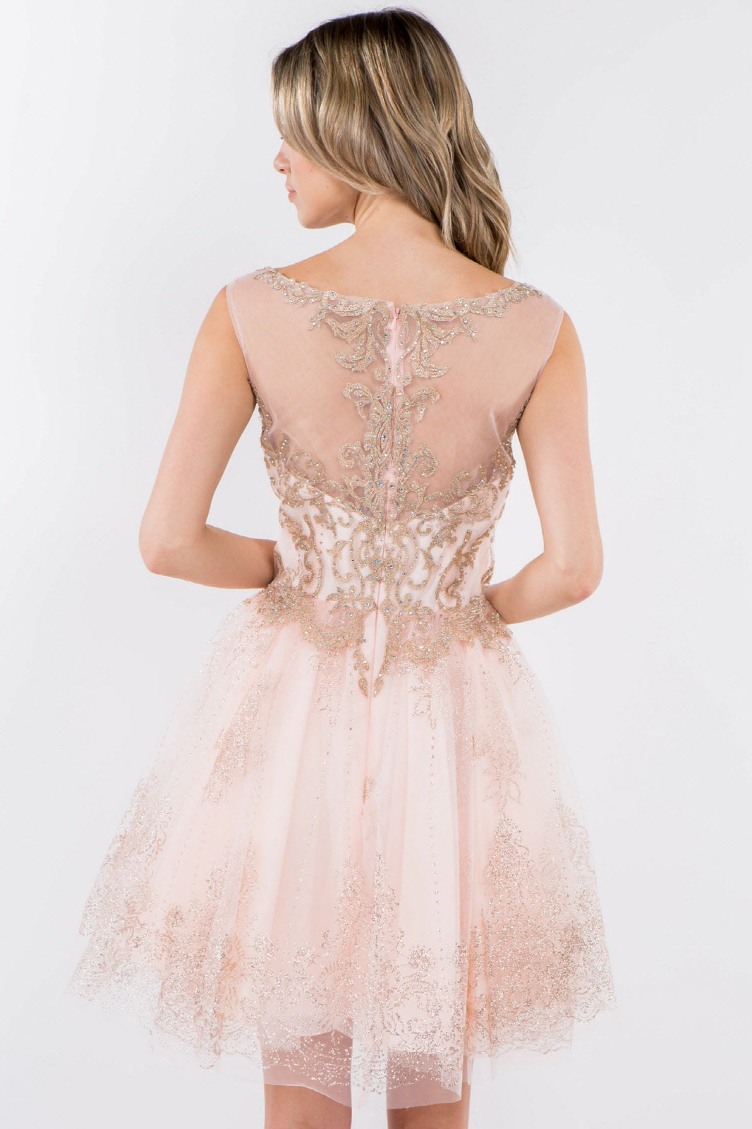 Embroidery Embellished Bodice Glitter Pattern Mesh Skirt Short Dress-12