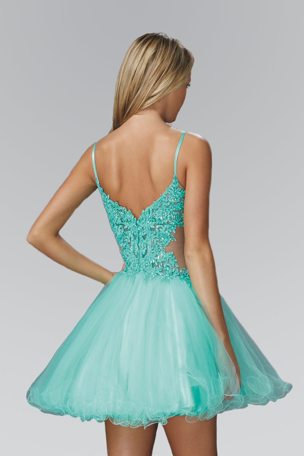Spaghetti Straps Short Tulle Dress with Lace Bodice-1
