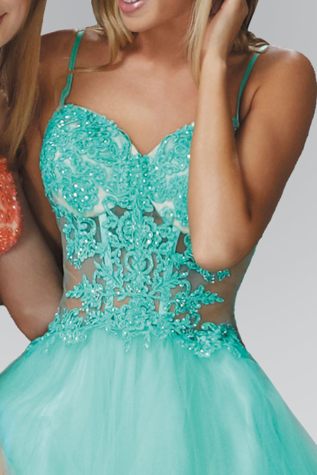 Spaghetti Straps Short Tulle Dress with Lace Bodice-2
