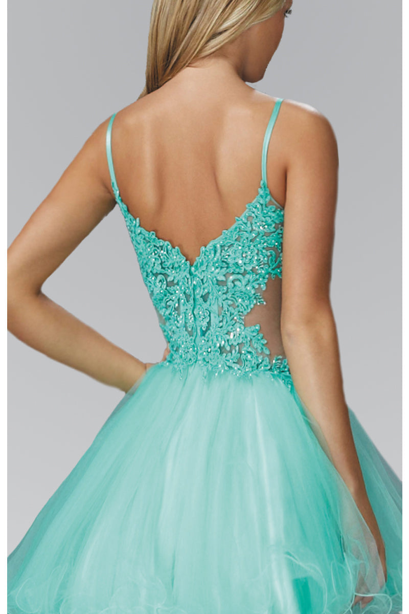 Spaghetti Straps Short Tulle Dress with Lace Bodice-3