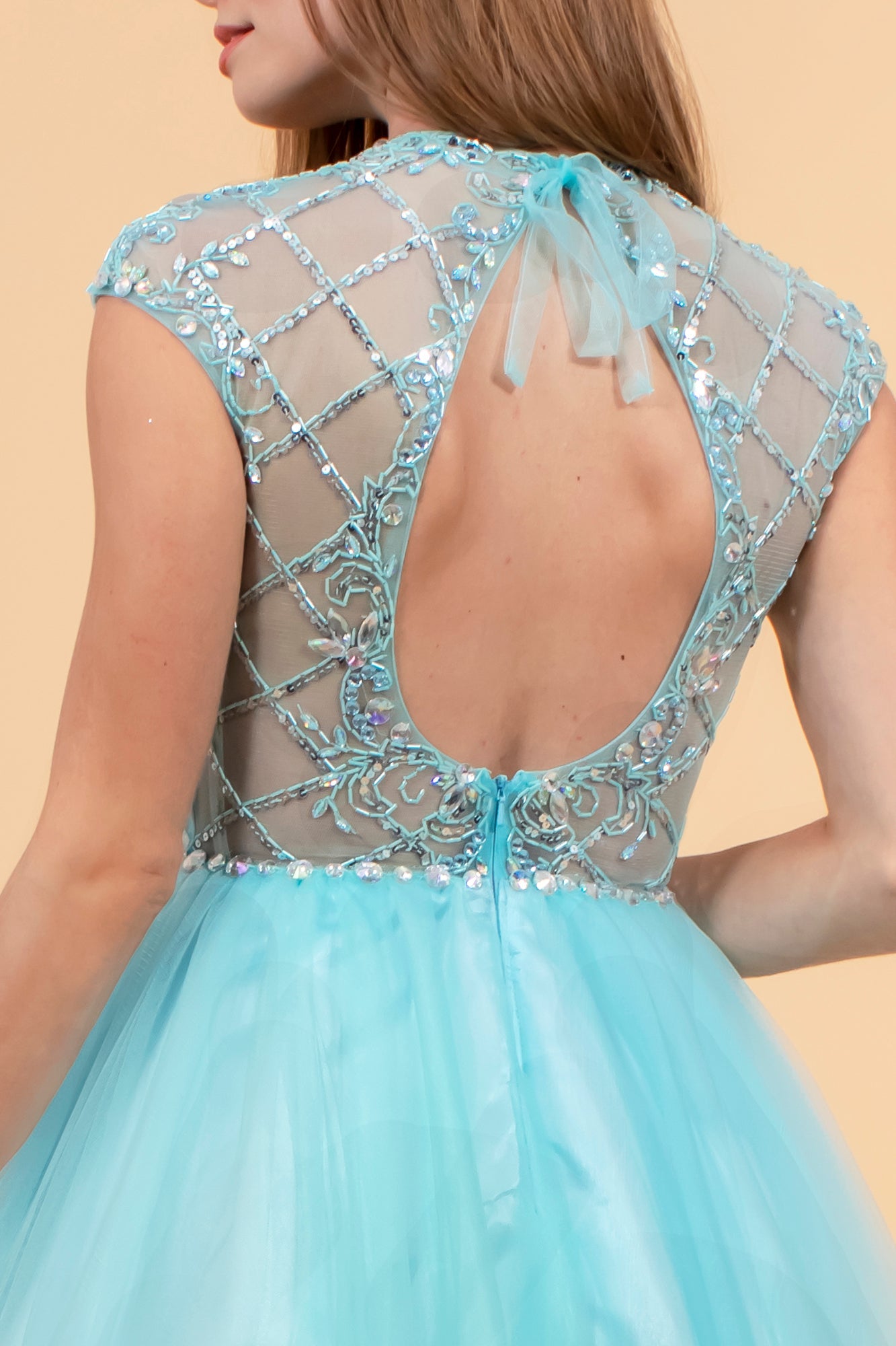 High Illusion Neck Cap Sleeve Short Dress-3