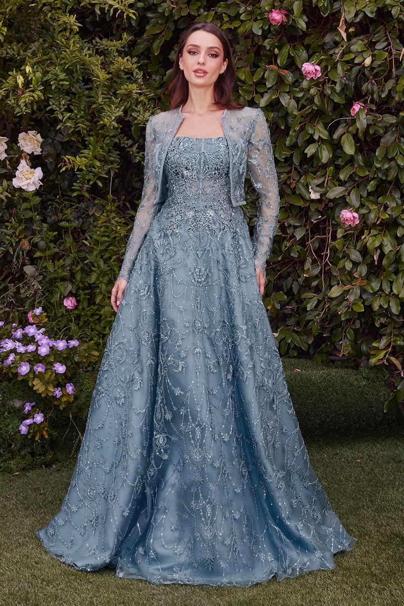 Three Quarter Sleeve Lace & Tulle Ball Gown-4