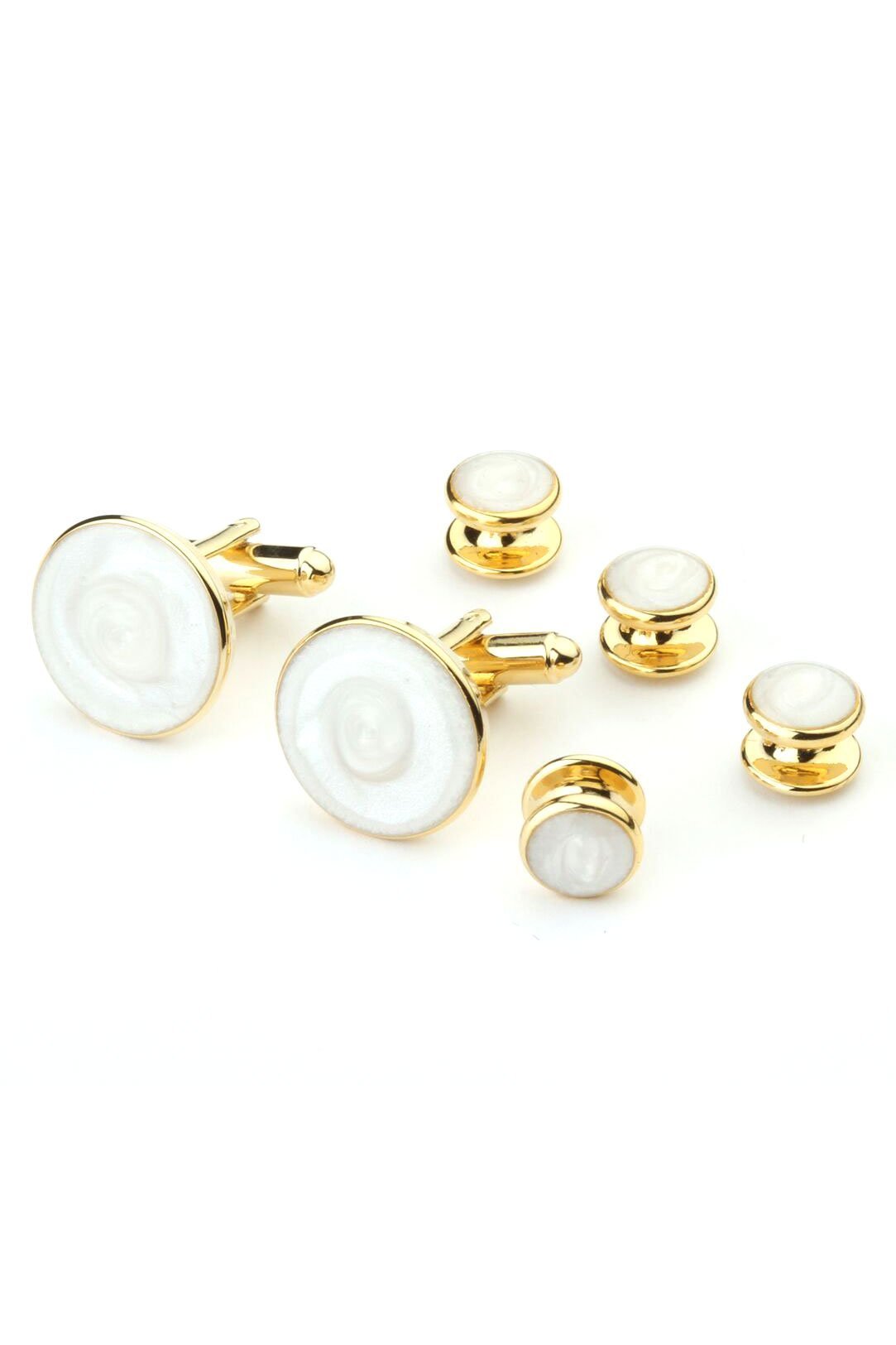 Mother of Pearl with Gold Trim Studs and Cufflinks Set-0