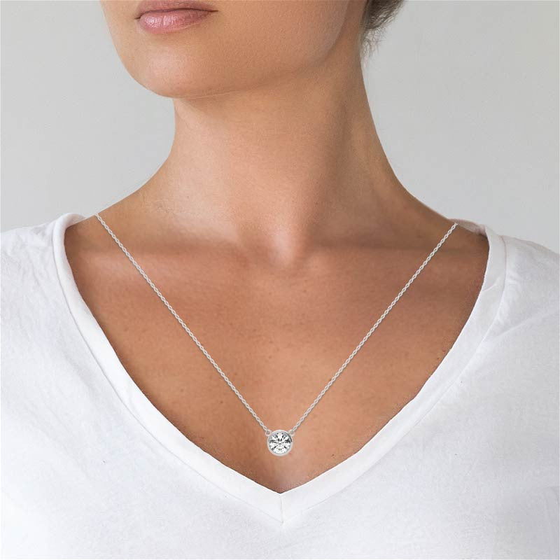 AGI Certified 2 CTW Round Brilliant Lab Grown Diamond Bezel Pendant in 14K Gold-4