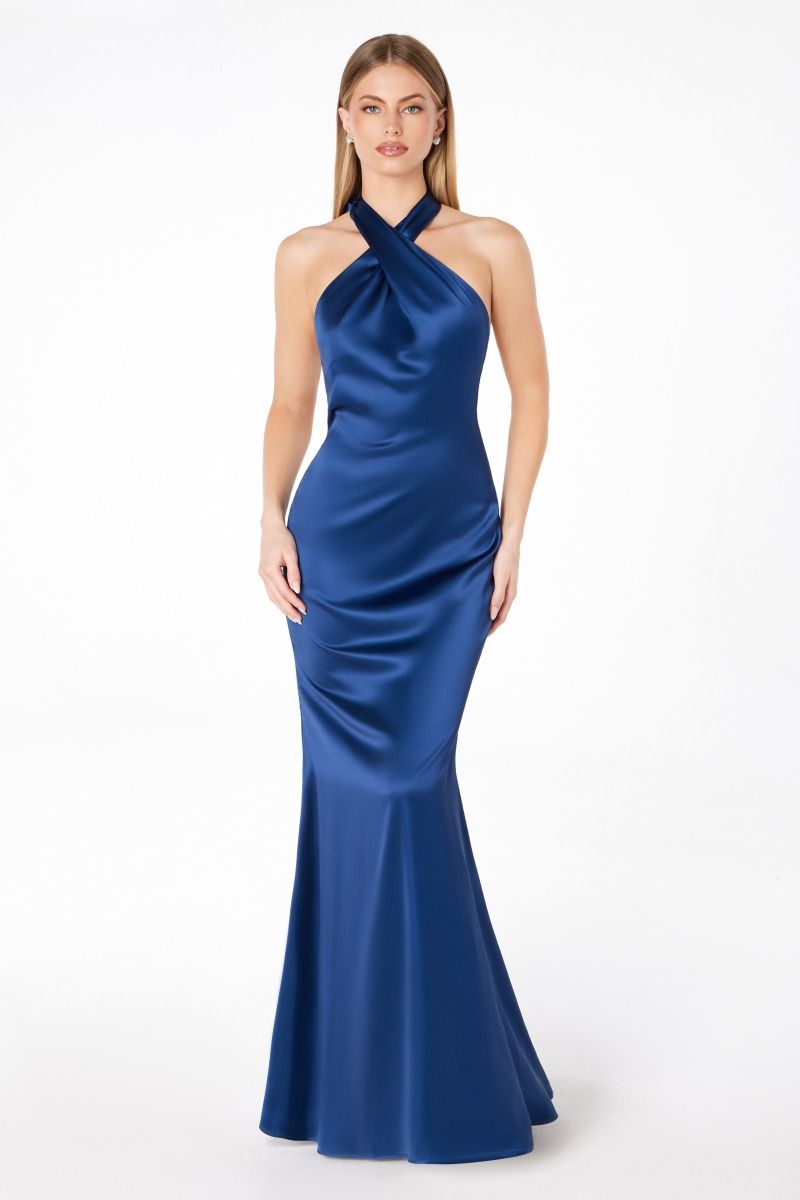 High halter v-neck mermaid dress-5