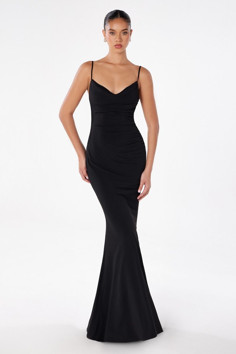 U-back mermaid dress with lace and spaghetti straps-0
