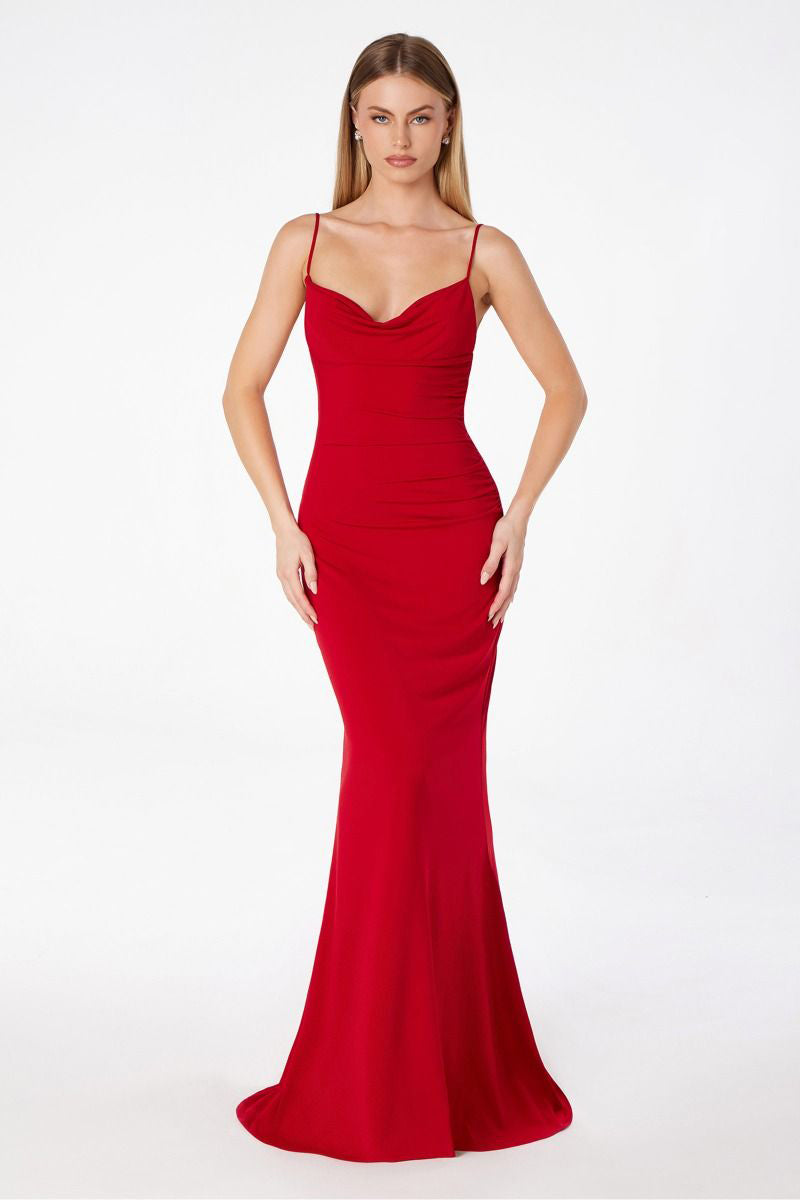 U-back mermaid dress with lace and spaghetti straps-6