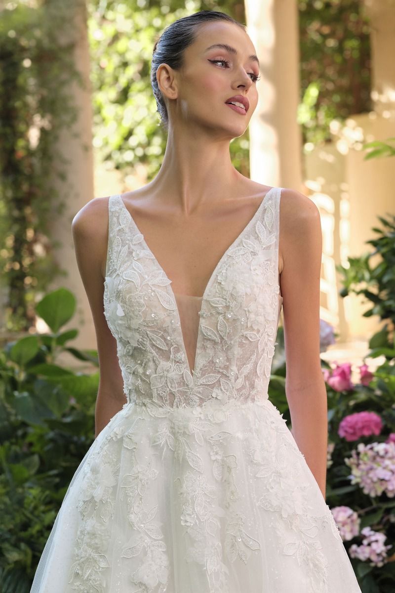 Wedding Ball Gown A Deep V-Neckline And Sleeveless Straps-3