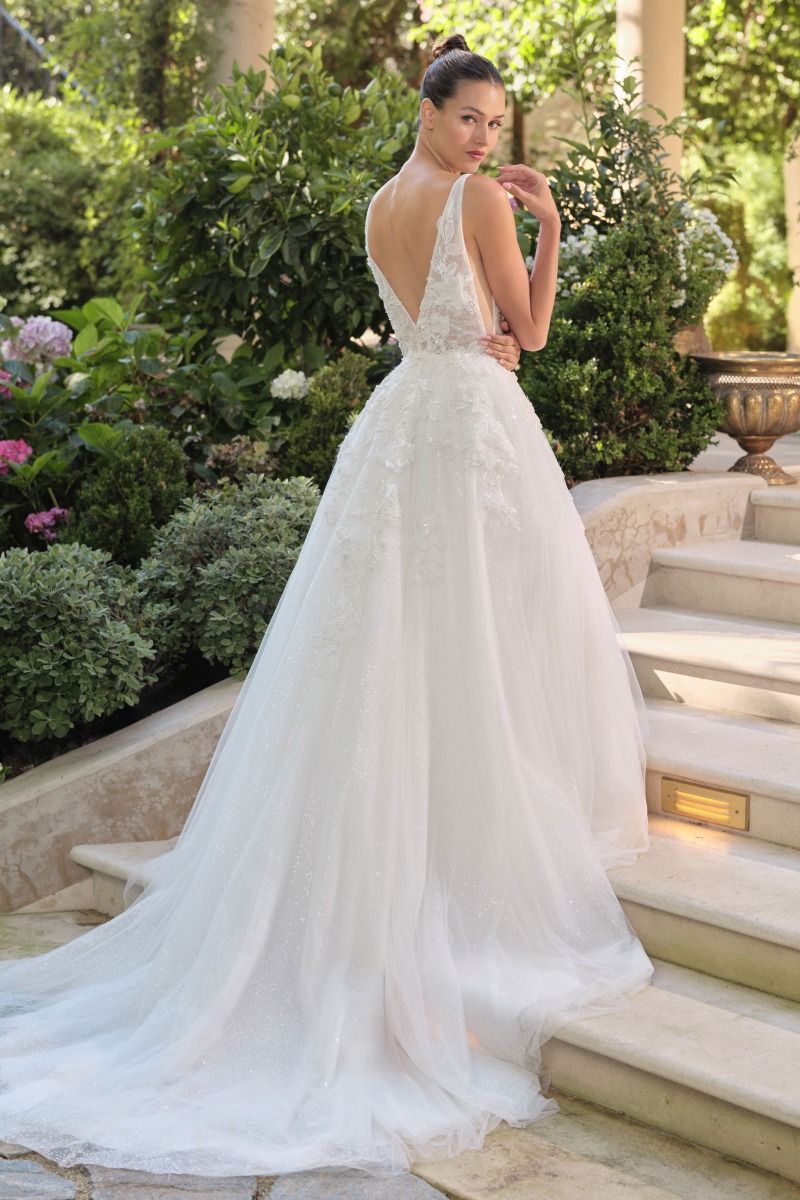 Wedding Ball Gown A Deep V-Neckline And Sleeveless Straps-1