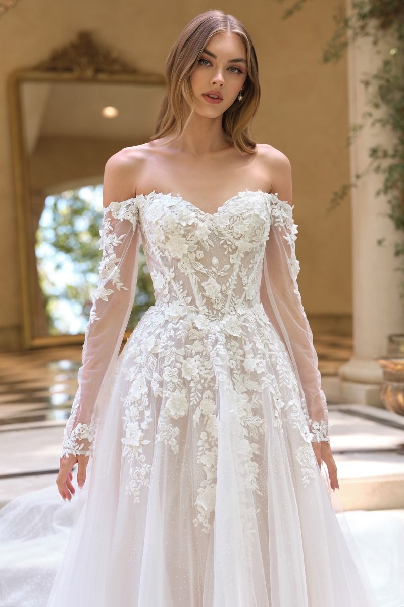 Off-The-Shoulder Neckline with Sheer Illusion Sleeves and A Corseted Bodice.-4