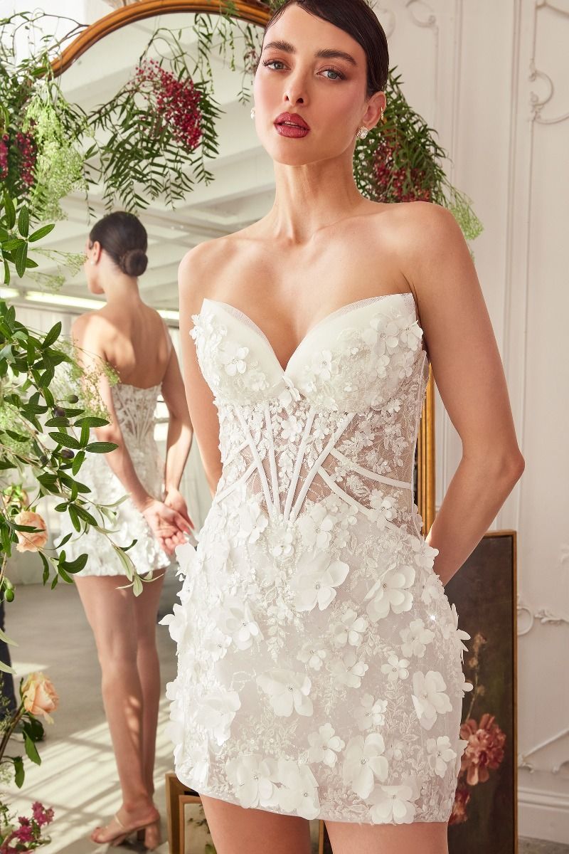 Deep Sweetheart Strapless Midi Short Bridal Dress-1