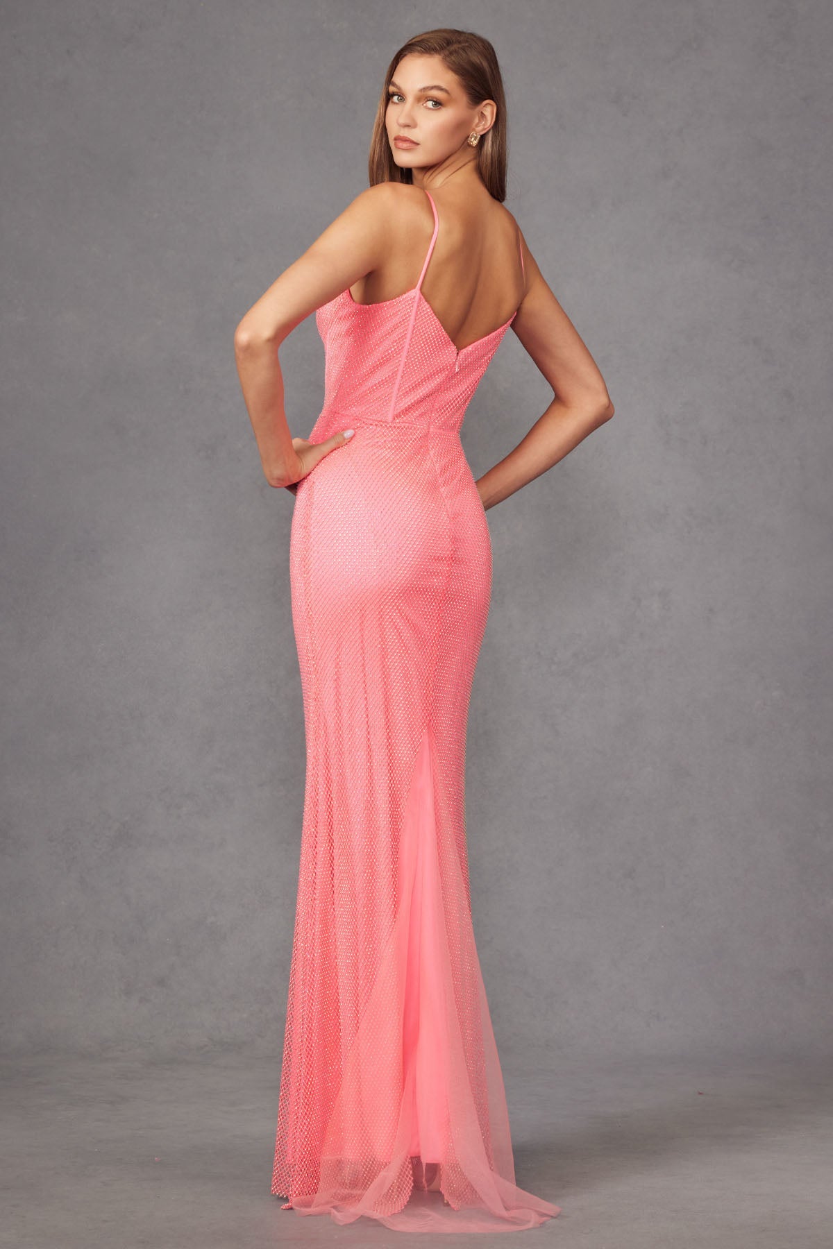 Rhinestone Net Mesh Fitted Corset Long Prom Dress JTJT2470S-6