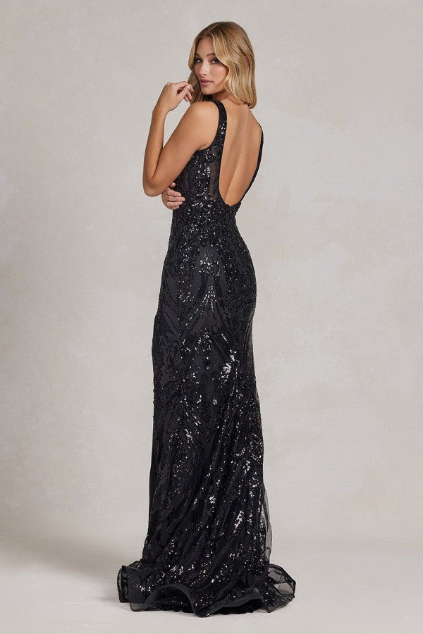 Embroidered Sequins Square Neck Side Slit Long Prom Dress NXC1103-7