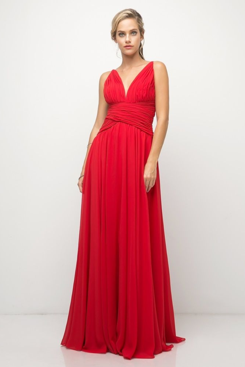 A-Line Chiffon Gown with Gathered Waistline-2
