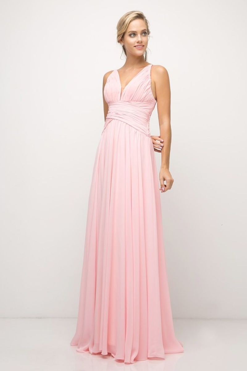 A-Line Chiffon Gown with Gathered Waistline-1