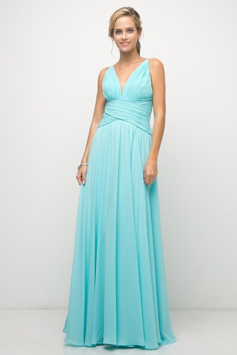 A-Line Chiffon Gown with Gathered Waistline-0