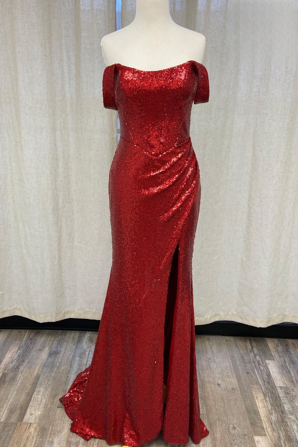 Off Shoulder Embroidered Sequins Open Back Long Prom Dress NXR1203-3