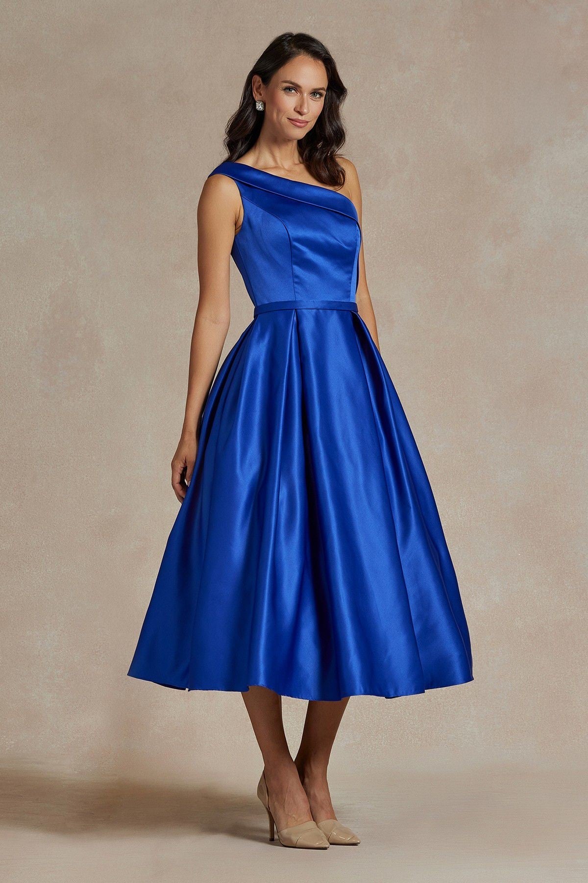 One Shoulder Satin Open Back Midi Evening & Prom Dress NXJE931 Sale-4