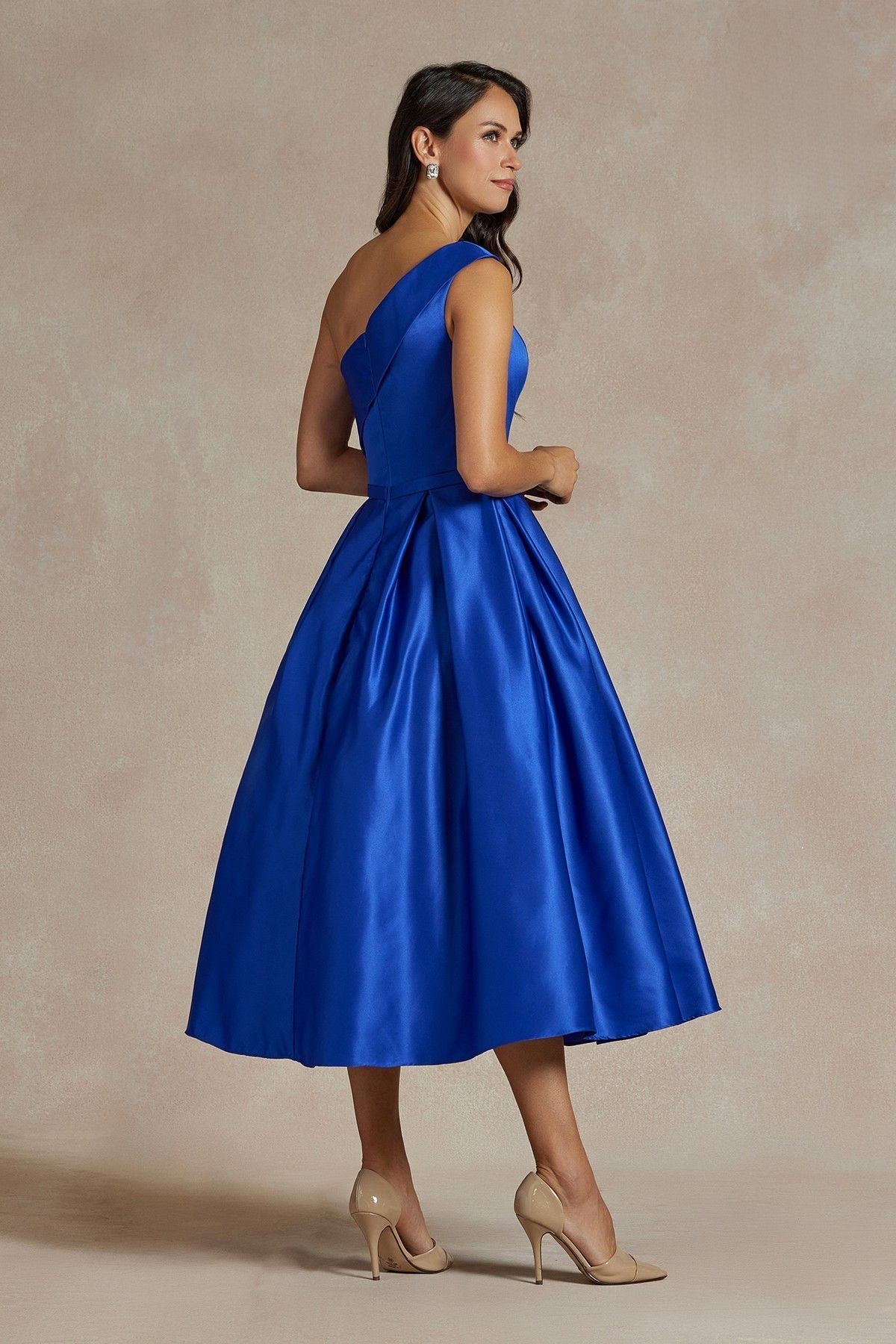 One Shoulder Satin Open Back Midi Evening & Prom Dress NXJE931 Sale-5