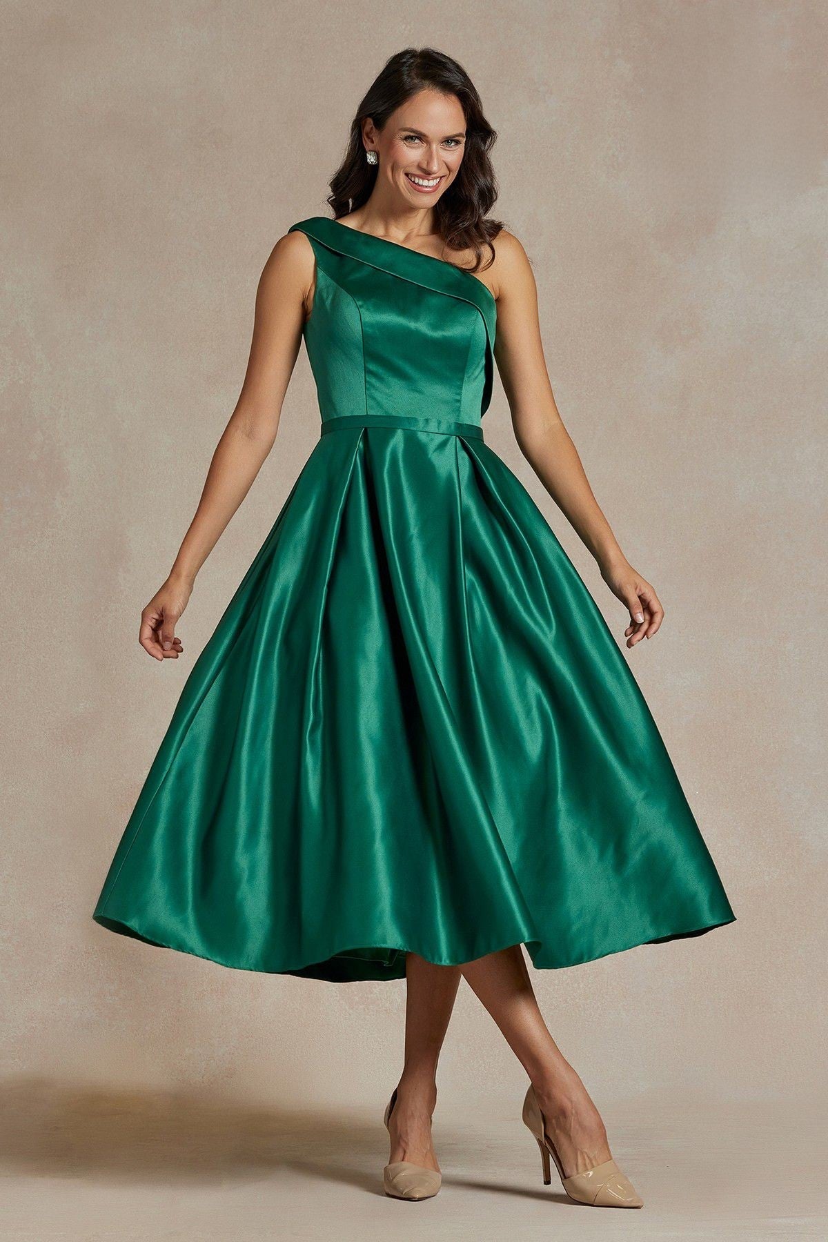 One Shoulder Satin Open Back Midi Evening & Prom Dress NXJE931 Sale-2