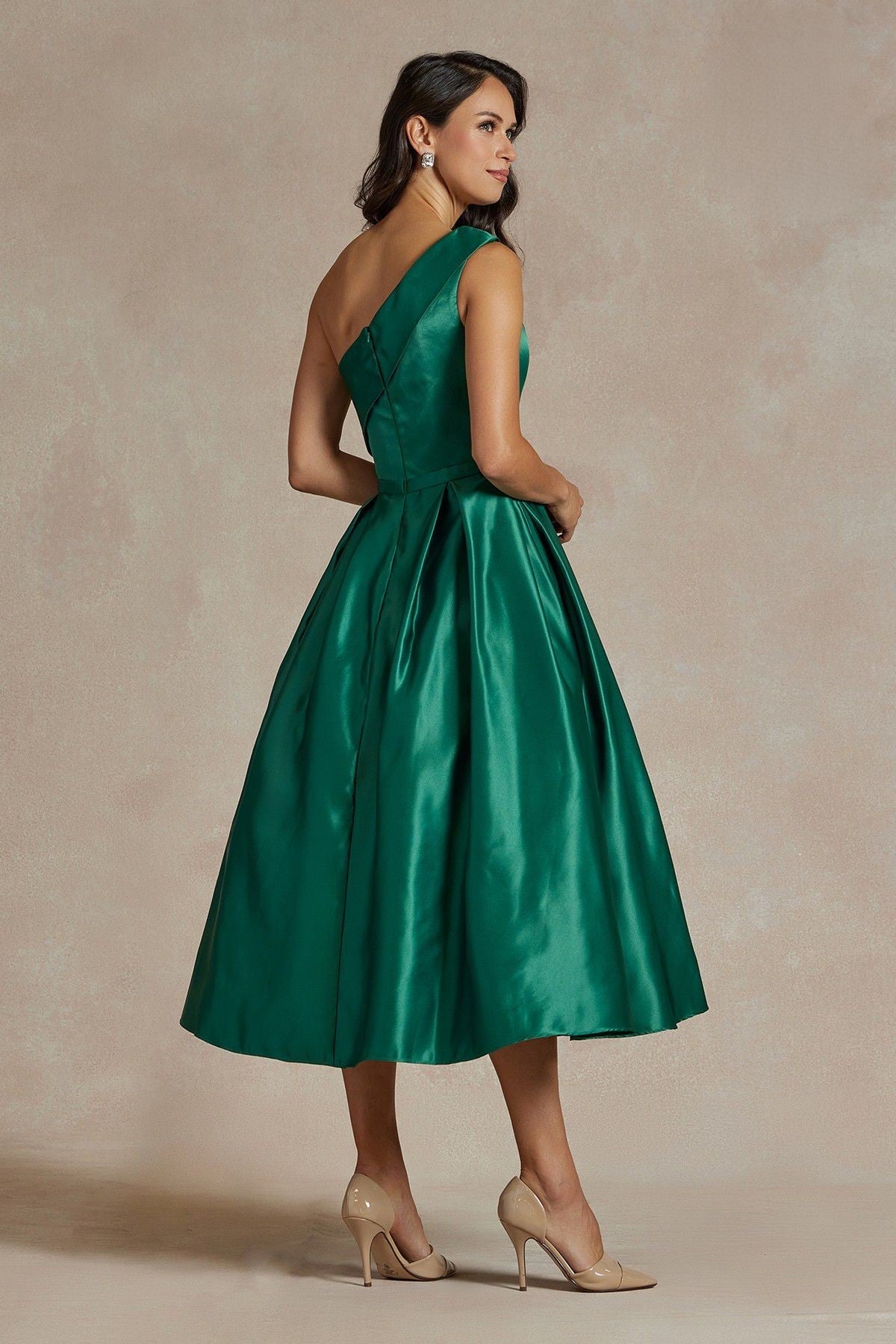 One Shoulder Satin Open Back Midi Evening & Prom Dress NXJE931 Sale-7