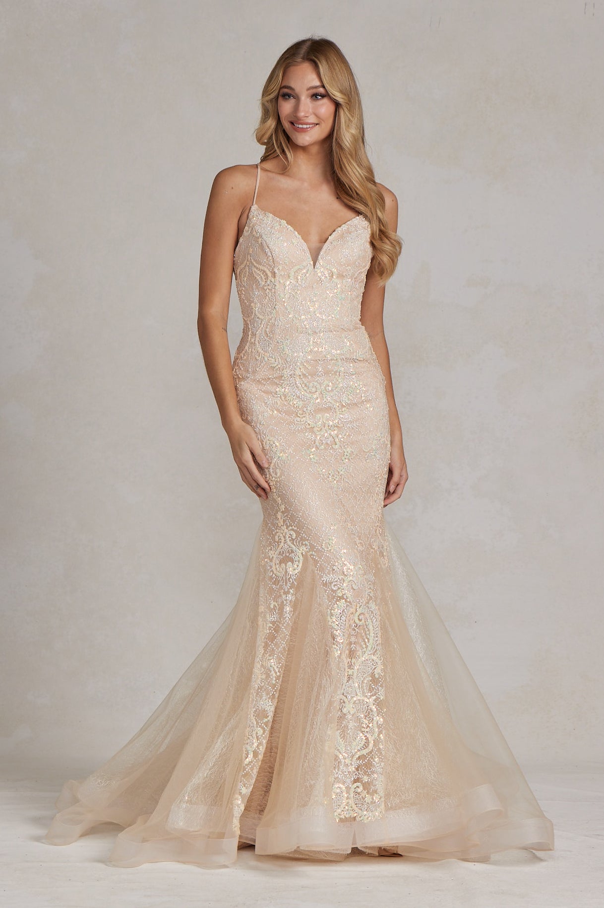 Memraid Tulle Skirt Embroidered Lace Long Prom Dress NXC1108-1