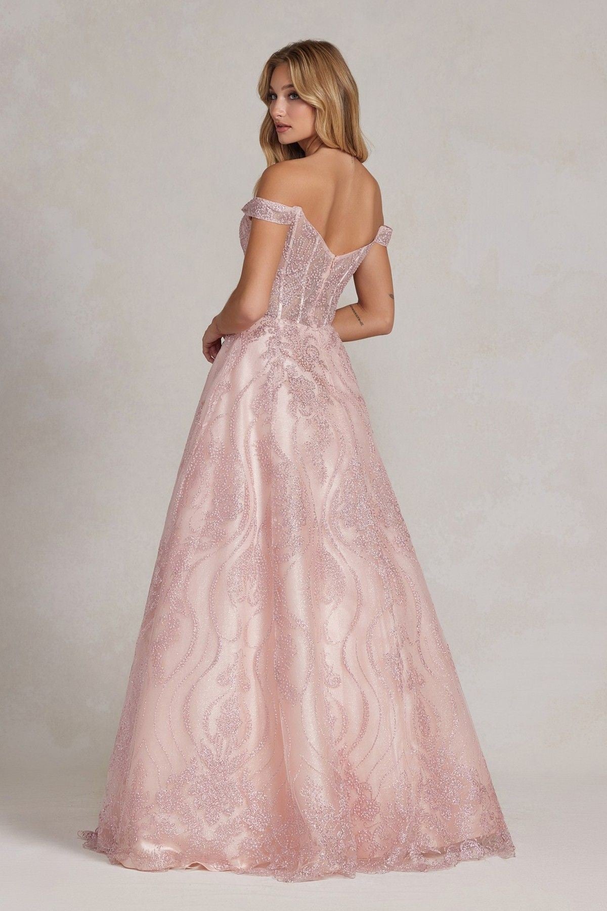 Intricately Beaded A-line Sweetheart Off Shoulder Long Prom Dress NXC1196-2
