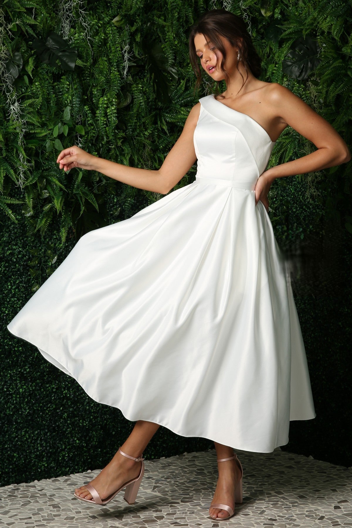 One Shoulder Satin Open Back Midi Evening & Prom Dress NXJE931 Sale-8