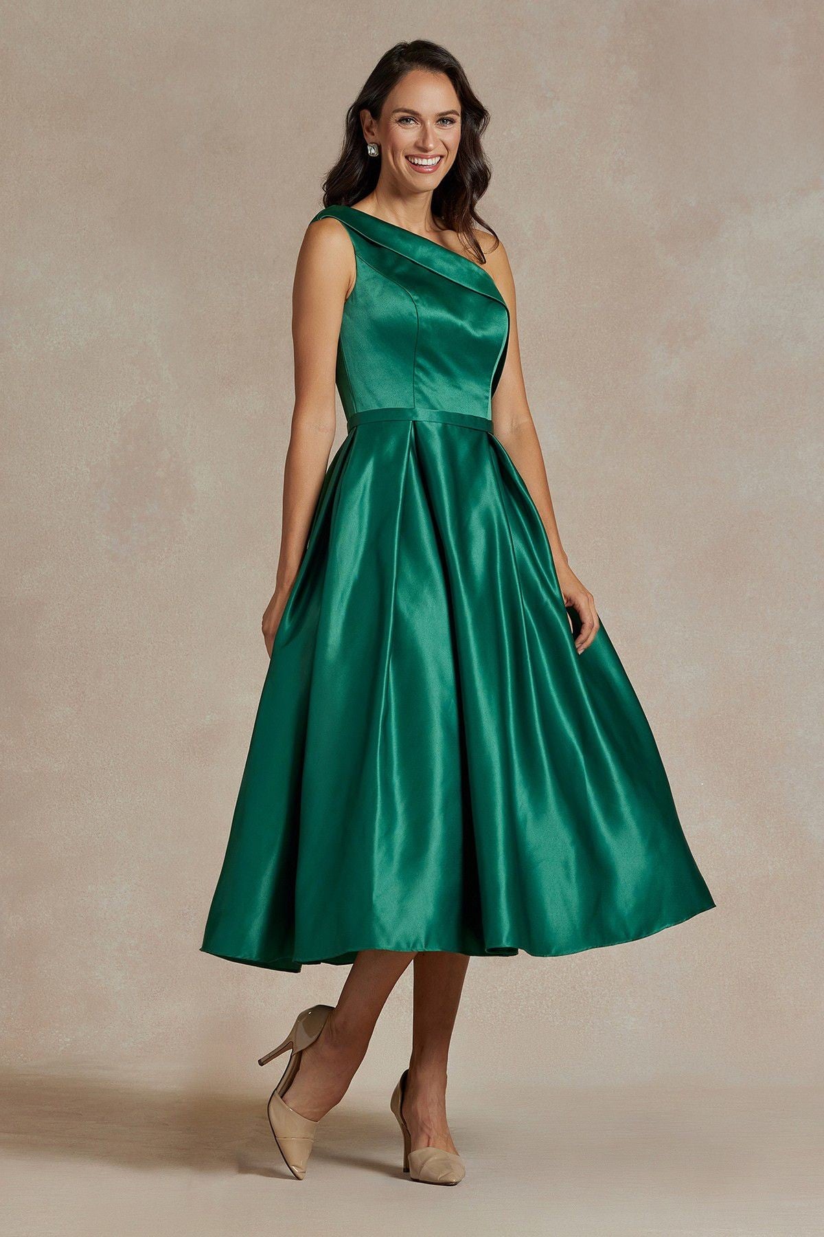 One Shoulder Satin Open Back Midi Evening & Prom Dress NXJE931 Sale-9