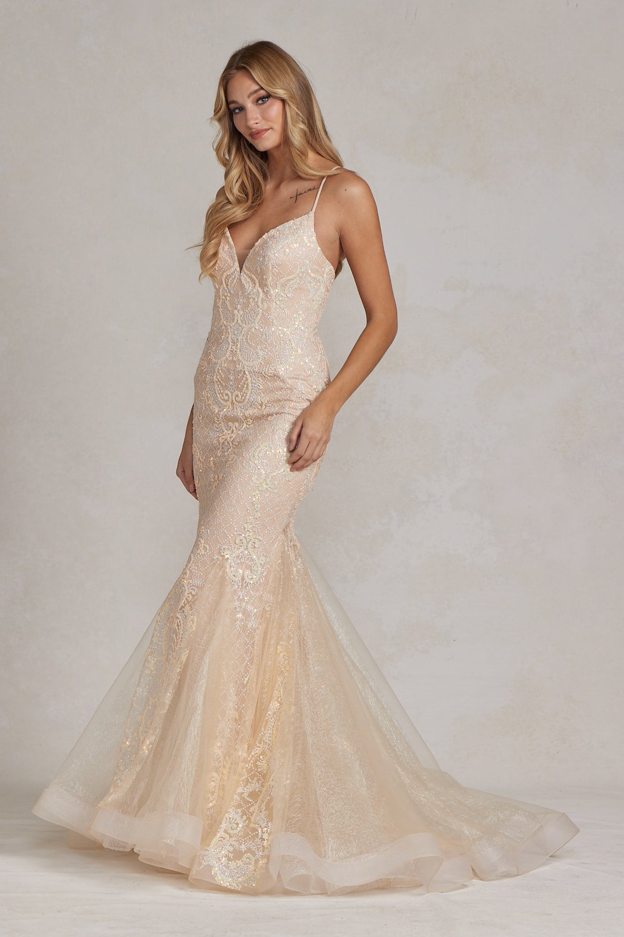 Memraid Tulle Skirt Embroidered Lace Long Prom Dress NXC1108-2