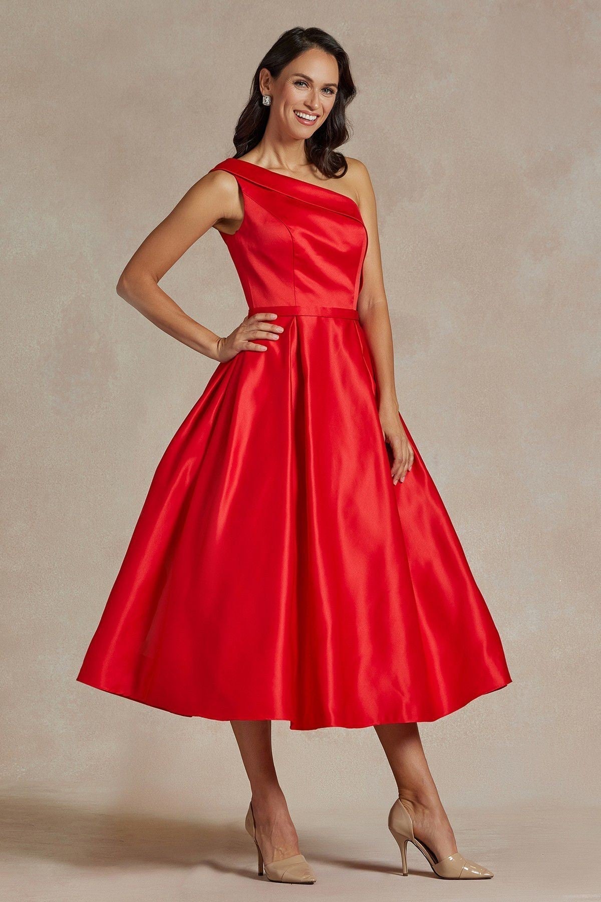 One Shoulder Satin Open Back Midi Evening & Prom Dress NXJE931 Sale-11