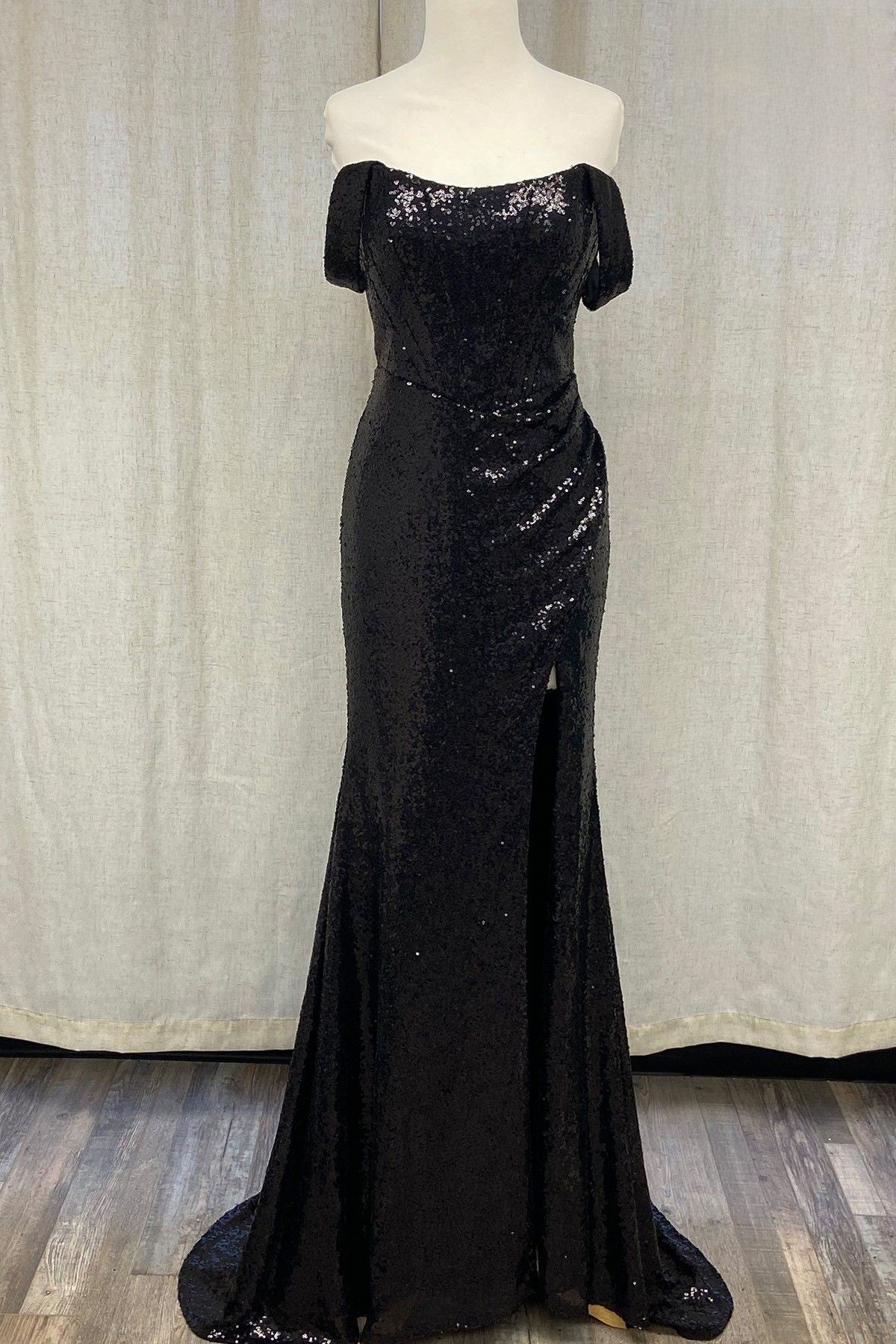 Off Shoulder Embroidered Sequins Open Back Long Prom Dress NXR1203-5