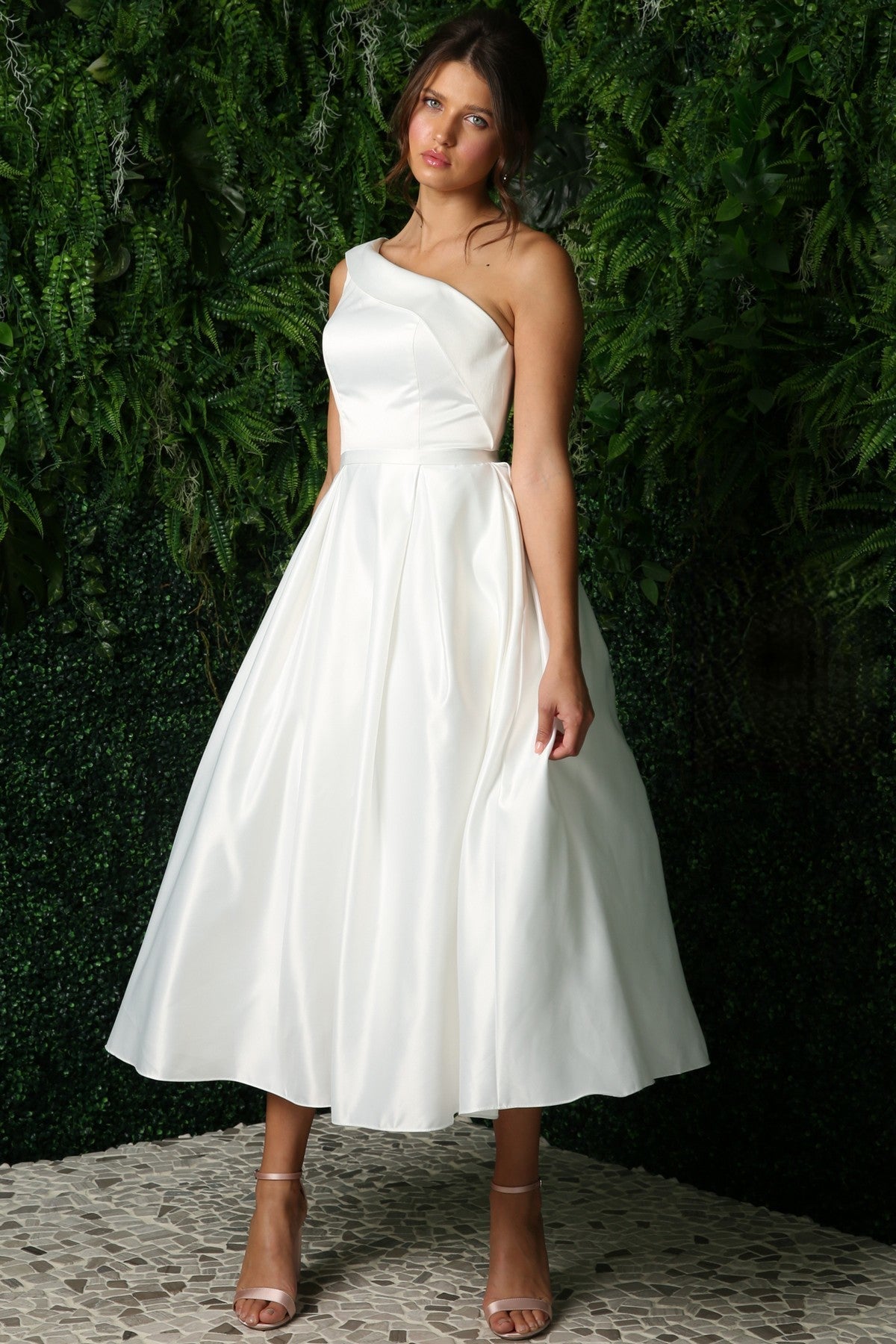 One Shoulder Satin Open Back Midi Evening & Prom Dress NXJE931 Sale-10