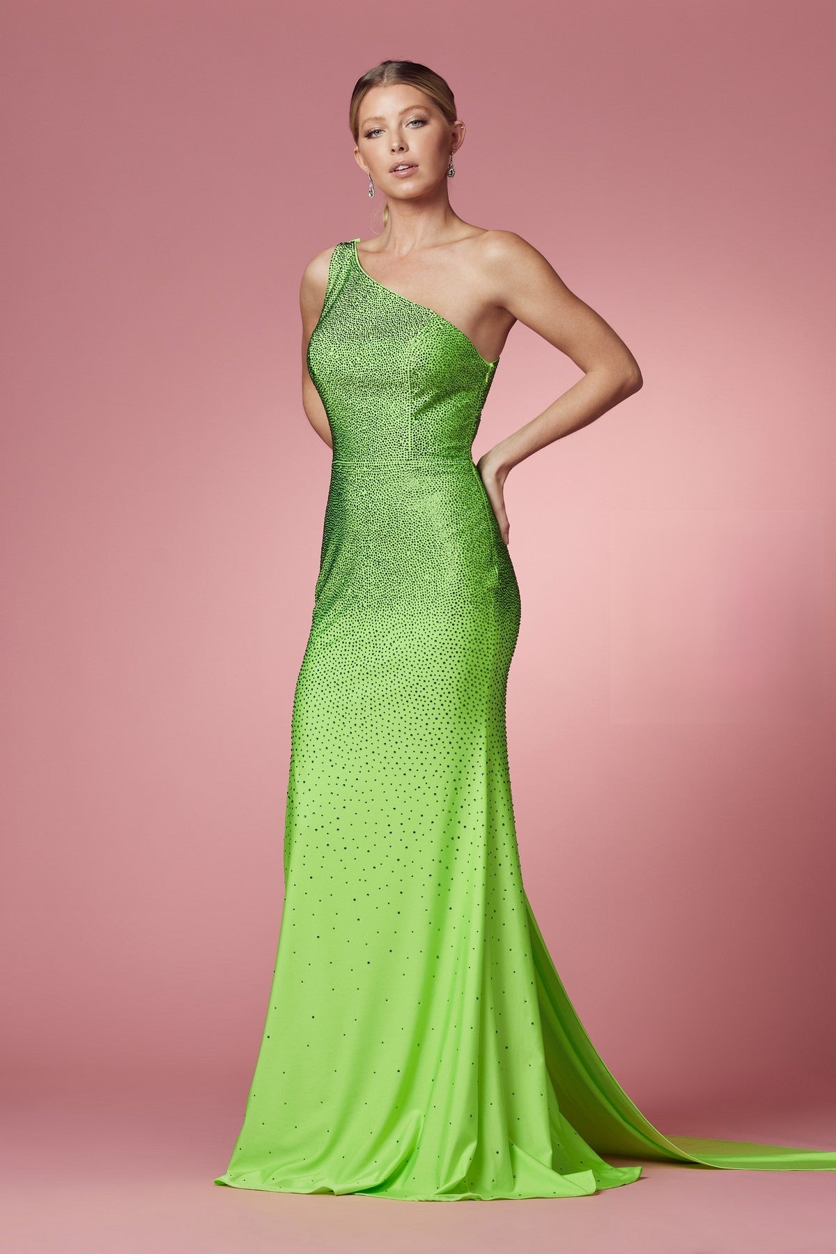 One Shoulder High Slit Embellished Jewel Long Prom & Evening Dress NXE1039-6
