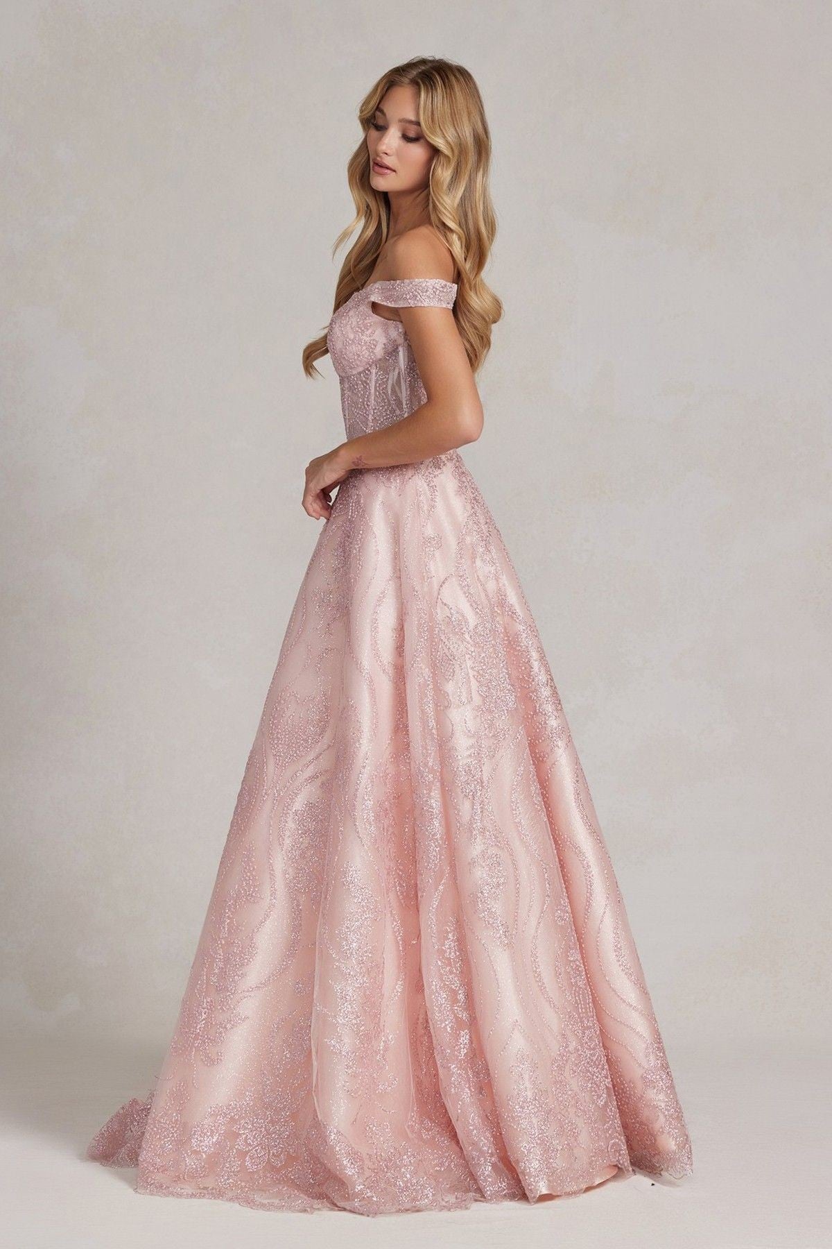Intricately Beaded A-line Sweetheart Off Shoulder Long Prom Dress NXC1196-1