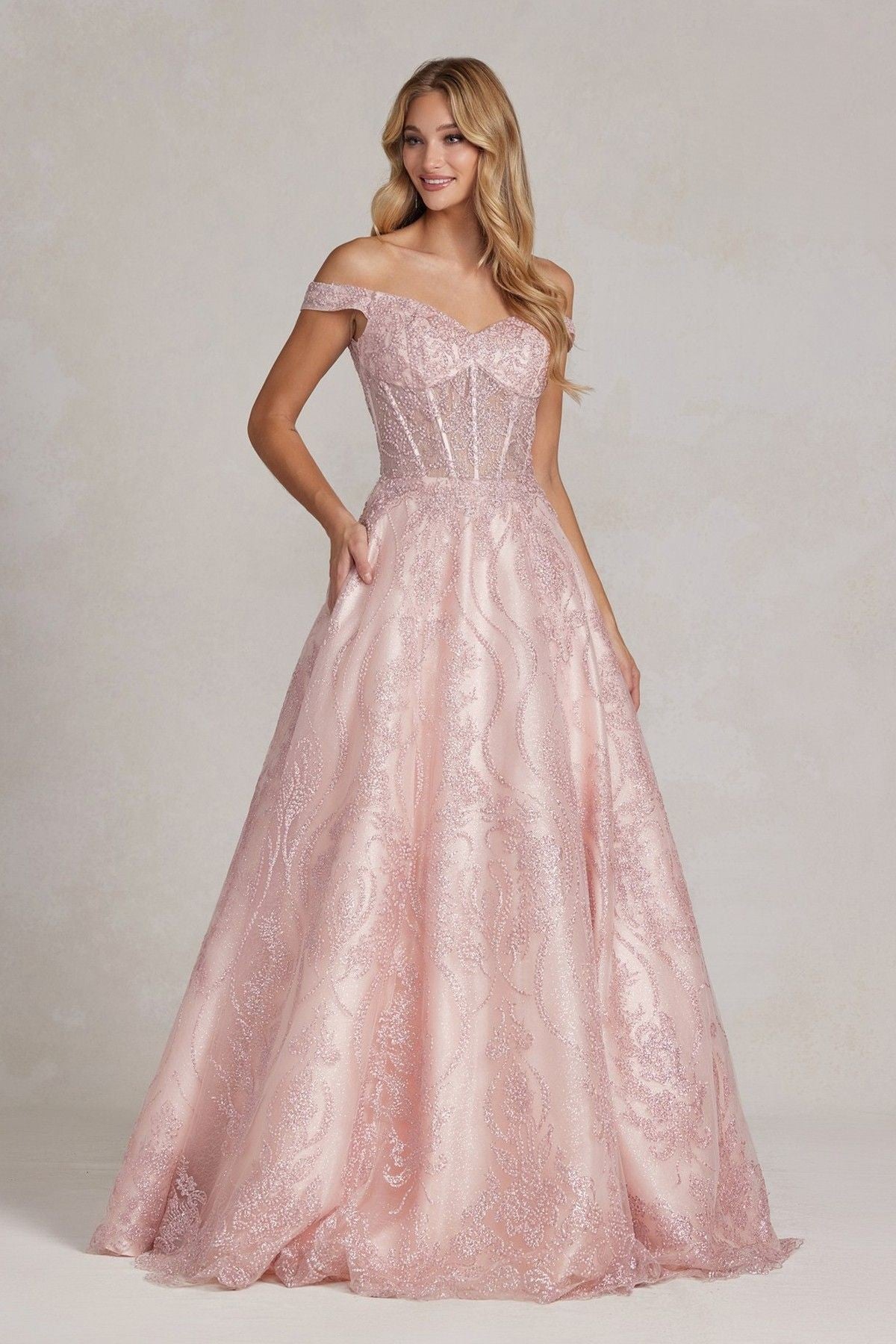 Intricately Beaded A-line Sweetheart Off Shoulder Long Prom Dress NXC1196-0
