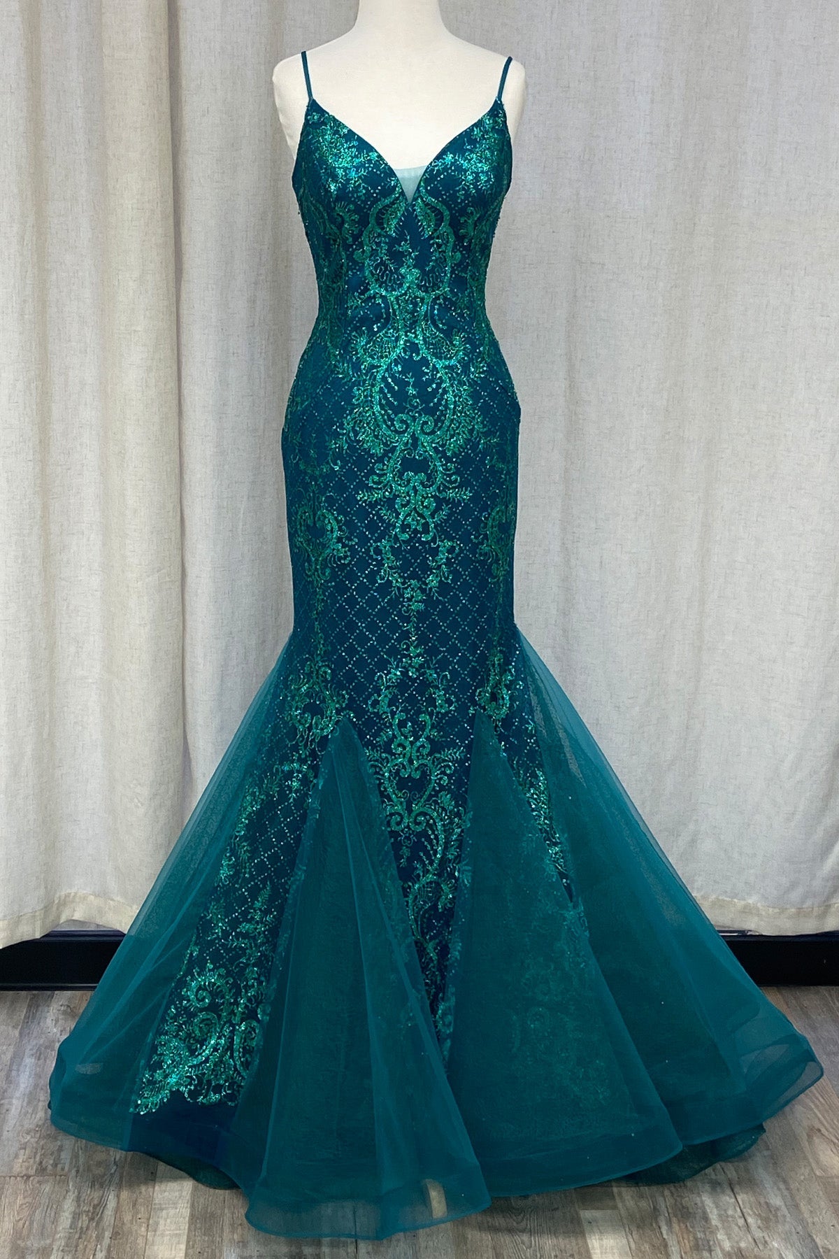 Memraid Tulle Skirt Embroidered Lace Long Prom Dress NXC1108-4
