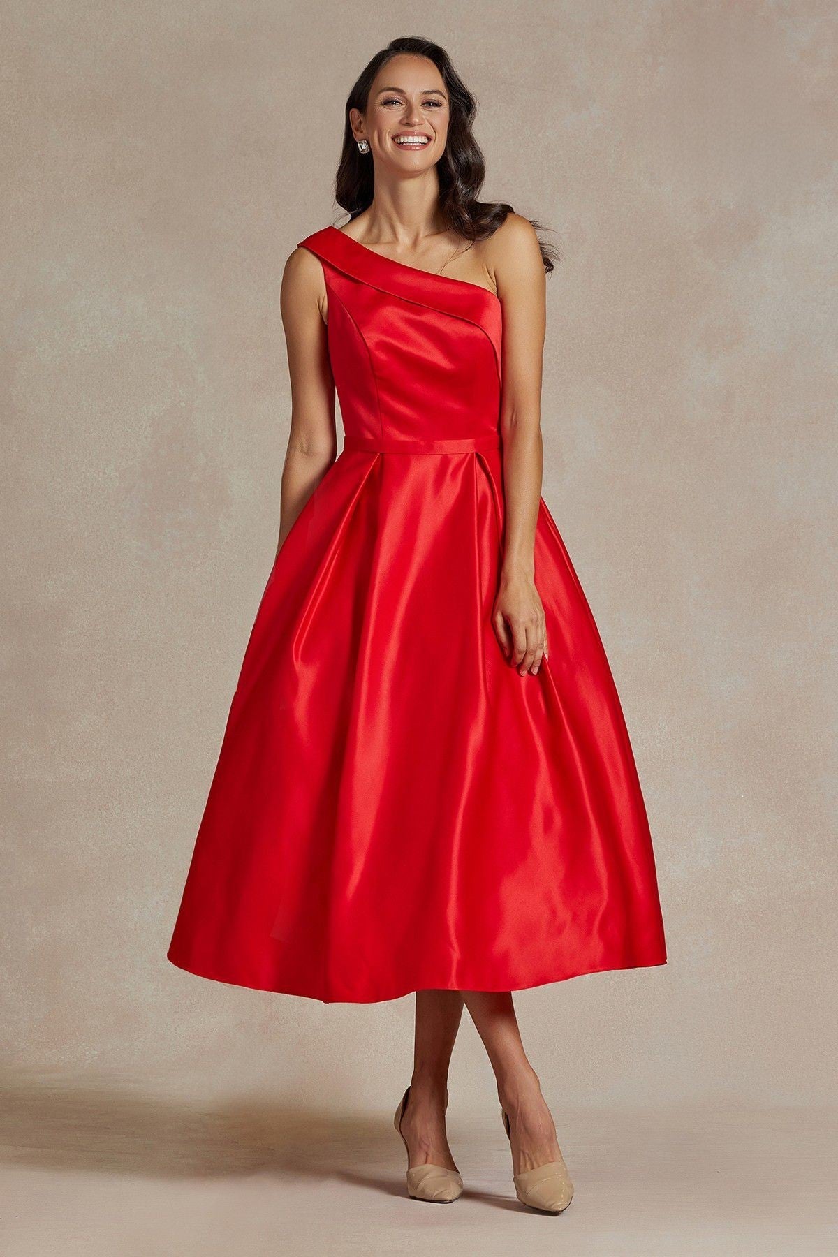 One Shoulder Satin Open Back Midi Evening & Prom Dress NXJE931 Sale-12