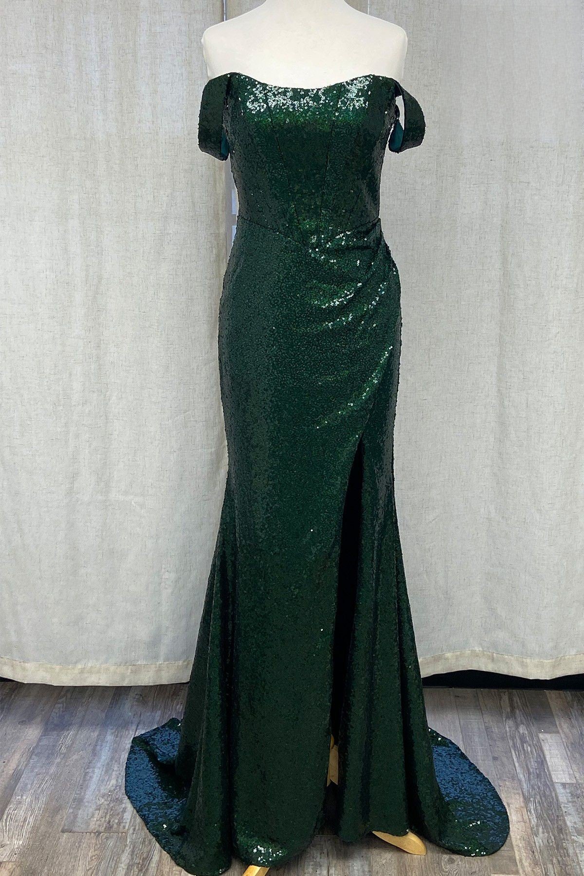 Off Shoulder Embroidered Sequins Open Back Long Prom Dress NXR1203-7