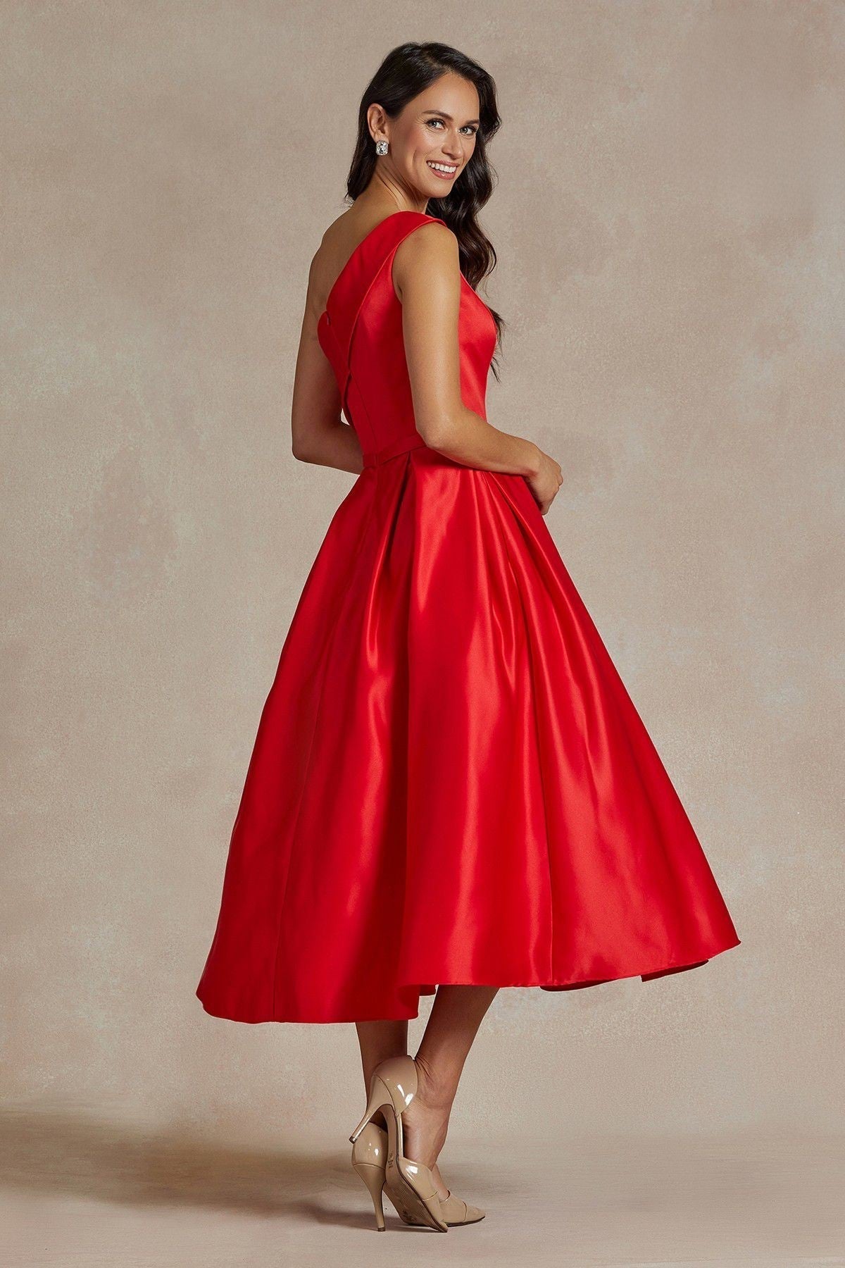 One Shoulder Satin Open Back Midi Evening & Prom Dress NXJE931 Sale-14