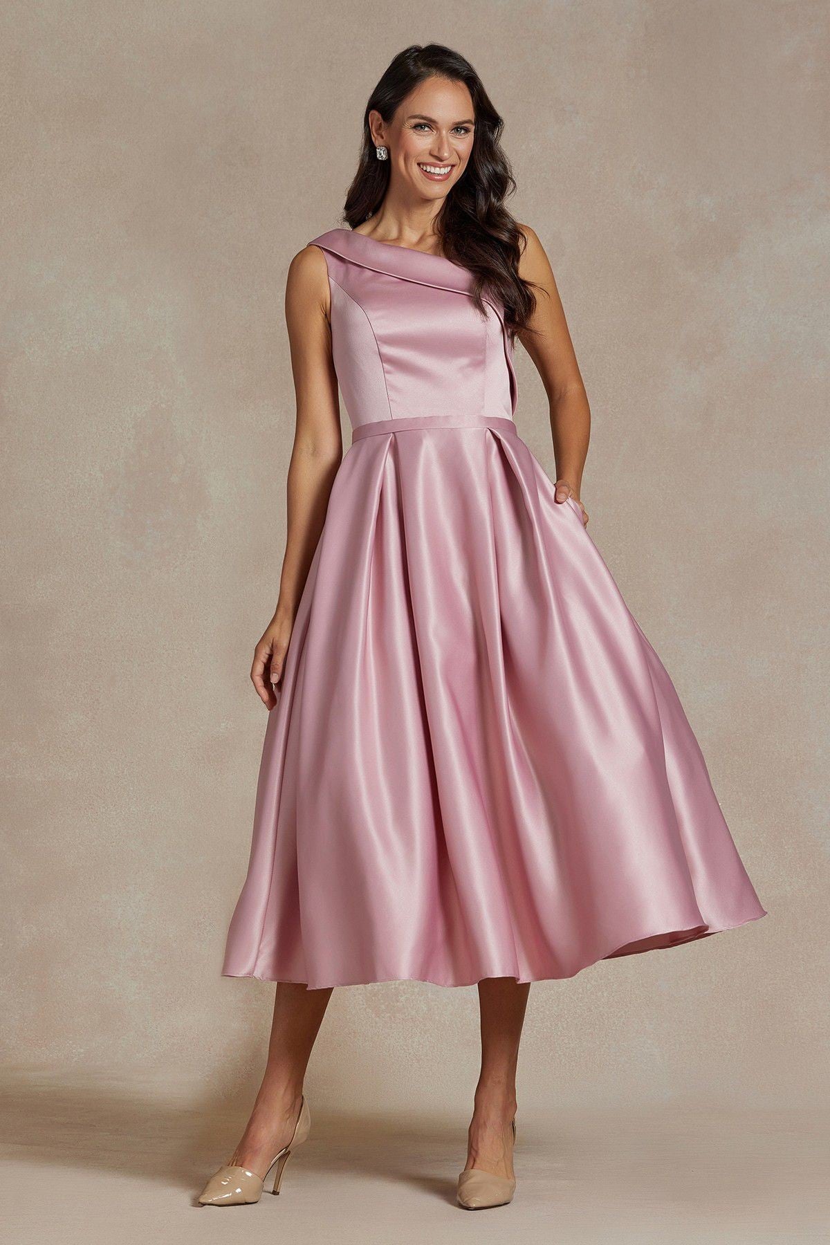 One Shoulder Satin Open Back Midi Evening & Prom Dress NXJE931 Sale-16